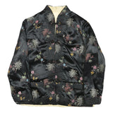 Womens Black & Cream Reversible Floral Pattern Jacket M Silk Blend Button
