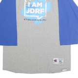 CHAMPION Mens Grey & Blue I Am JDRF Graphic Raglan XL Long Sleeve Crew Neck