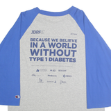 CHAMPION Mens Grey & Blue I Am JDRF Graphic Raglan XL Long Sleeve Crew Neck