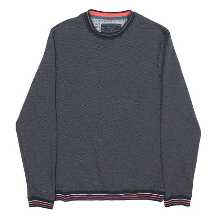 TED BAKER Mens Navy Sweatshirt M Crew Neck Striped Ribbed Hem Pullover