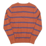 TOMMY HILFIGER Mens Orange & Blue Striped Patterned V-Neck Basic Knit Jumpers S