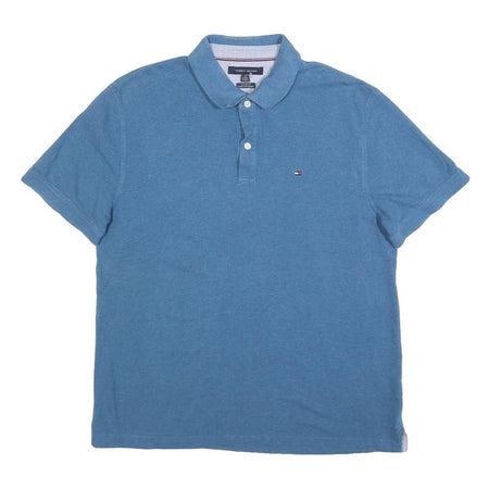 TOMMY HILFIGER Mens Blue Short Sleeve Plain Polo Shirt XL Classic Cotton