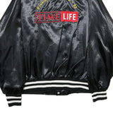 SPORTSMASTER Mens Black Nylon Button Jacket 2XL Striped Ribbed President's Club