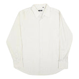 HUGO BOSS Mens White & Cream Striped Shirt L Smart Polyester Blend Formal