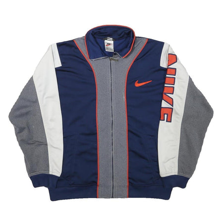 NIKE Boys Navy Blue Grey & White Track Jacket L Polyester Blend Zip