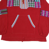 Mens Red Patterned Pullover Jumper Cotton Blend XL Patchwork Crew Neck Relaxed