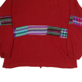 Mens Red Patterned Pullover Jumper Cotton Blend XL Patchwork Crew Neck Relaxed