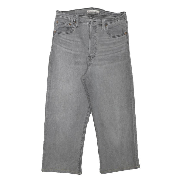 LEVI'S Womens Grey Regular Straight Denim Medium Wash W29 L21 Wide Leg Jeans