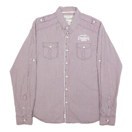 DIESEL Mens Red Blue Check Shirt L Casual Cotton Button Long Sleeve