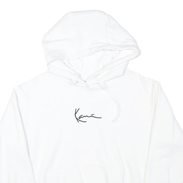 KARL KANI Mens White Hoodie S Cotton Blend Pullover Minimal Logo Casual