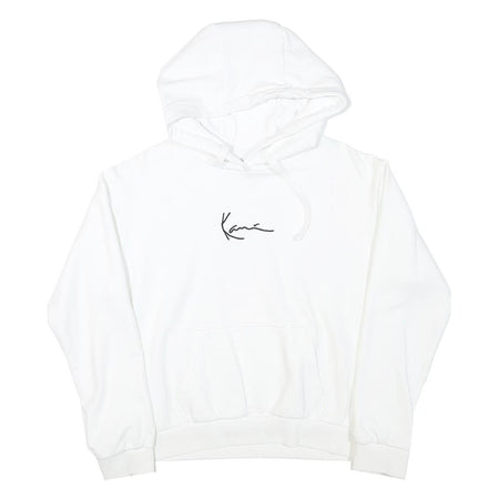 KARL KANI Mens White Hoodie S Cotton Blend Pullover Minimal Logo Casual
