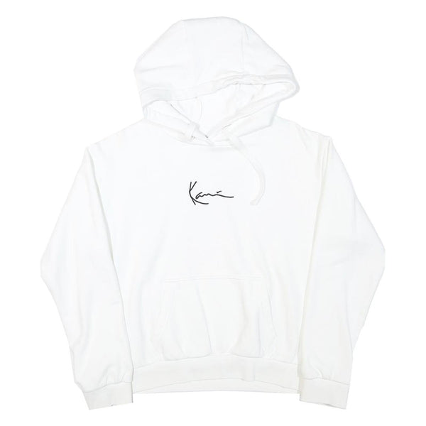KARL KANI Mens White Hoodie S Cotton Blend Pullover Minimal Logo Casual