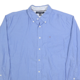 TOMMY HILFIGER Mens Blue Shirt L Button-Down Collar Cotton Blend Classic Fit