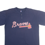 MAJESTIC Mens Navy Braves Graphic T-Shirt L Short Sleeve Crew Neck Sports