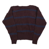 POLO RALPH LAUREN Mens Maroon & Navy Patterned Wool Jumper Crew Neck Basic Knit