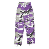 Womens Cotton Blend Purple & Grey Camouflage Regular Fit Cargo Trousers W22 L32