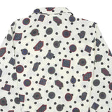 DEL MOD Womens White Printed Shirt Long Sleeve Button Neck L Cotton Blend