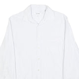 CALVIN KLEIN Mens White & Grey Pinstripe Shirt M Formal Cotton Blend Long Sleeve