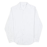 CALVIN KLEIN Mens White & Grey Pinstripe Shirt M Formal Cotton Blend Long Sleeve