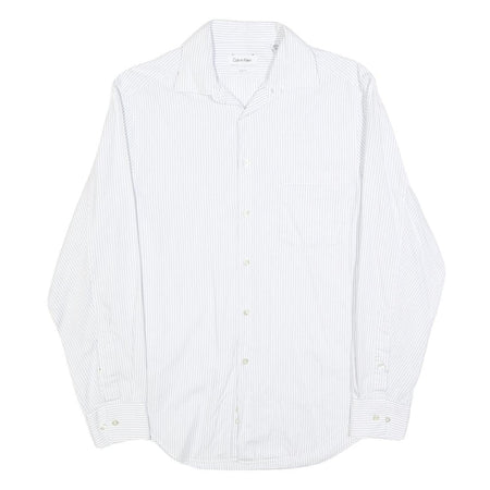 CALVIN KLEIN Mens White & Grey Pinstripe Shirt M Formal Cotton Blend Long Sleeve