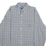 NAUTICA Mens Blue & Brown Check Shirt M Button-Down Collar Cotton Casual Long
