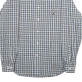 NAUTICA Mens Blue & Brown Check Shirt M Button-Down Collar Cotton Casual Long