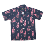 Mens Navy Blue & Pink Graphic Print Short Sleeve Shirt L Casual Stylish