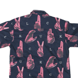 Mens Navy Blue & Pink Graphic Print Short Sleeve Shirt L Casual Stylish
