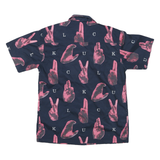 Mens Navy Blue & Pink Graphic Print Short Sleeve Shirt L Casual Stylish
