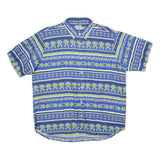 BEYELER Mens Blue & Green Patterned Cotton Blend Shirt XL Casual Summer Short
