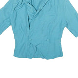 JINTY Womens Blue Cotton Blend Shirt 3/4 Sleeve Collared UK 12 Casual Elegant