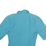 JINTY Womens Blue Cotton Blend Shirt 3/4 Sleeve Collared UK 12 Casual Elegant