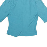 JINTY Womens Blue Cotton Blend Shirt 3/4 Sleeve Collared UK 12 Casual Elegant