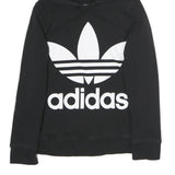 ADIDAS Womens Black Hoodie UK 8 Cotton Blend Logo Sweatshirt