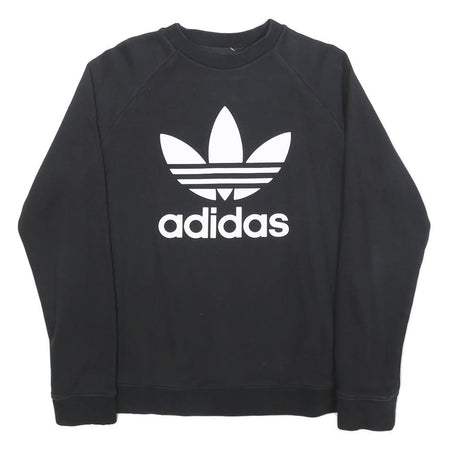 ADIDAS Womens Black Sweatshirt Crew Neck UK 18 Cotton Blend Logo Pullover