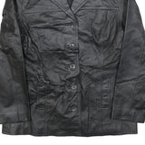 Womens Black Leather Button Jacket L Plain Classic Outerwear Stylish