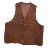 Mens Brown Leather Button Jacket S Suede Plain Sleeveless Vest