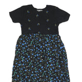 NOTATIONS Womens Black Blue Floral Cotton Day Dress Short Sleeve M Floral Print