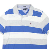 TOMMY HILFIGER Mens Blue & Grey Striped Short Sleeve Polo Shirt XL Cotton Blend
