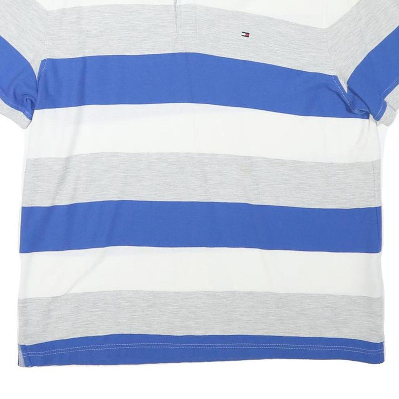 TOMMY HILFIGER Mens Blue & Grey Striped Short Sleeve Polo Shirt XL Cotton Blend