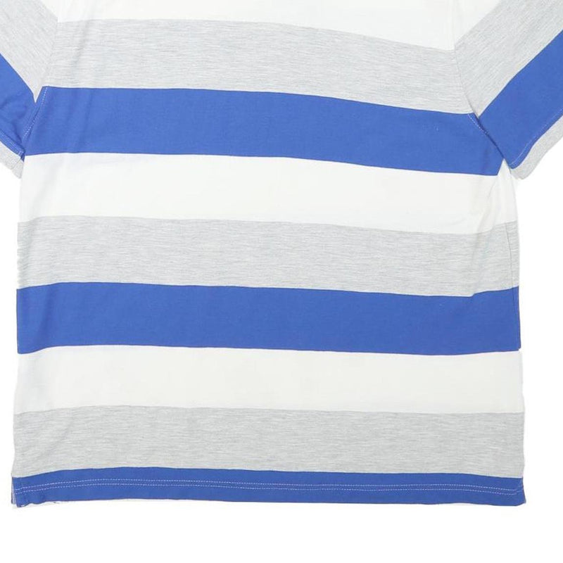 TOMMY HILFIGER Mens Blue & Grey Striped Short Sleeve Polo Shirt XL Cotton Blend