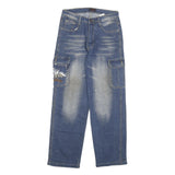 CLD Mens Blue Regular Cargo Denim Light W28 L30 Embroidered Pockets Zip