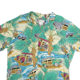 DIAMOND HEAD Mens Cream Green Vintage Car Print Shirt L Cotton Beachwear