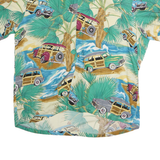 DIAMOND HEAD Mens Cream Green Vintage Car Print Shirt L Cotton Beachwear