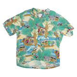 DIAMOND HEAD Mens Cream Green Vintage Car Print Shirt L Cotton Beachwear