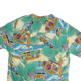 DIAMOND HEAD Mens Cream Green Vintage Car Print Shirt L Cotton Beachwear