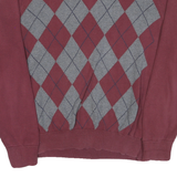 TOMMY HILFIGER Mens Maroon & Grey Patterned Jumper Crew Neck Basic Knit L Cotton