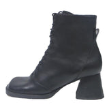 CHARLES & KEITH Womens Lace-Up Ankle Boots Black Leather UK 3.5 Stylish