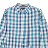 TOMMY HILFIGER Mens Blue & White Checked Shirt XL Casual Cotton Blend Long