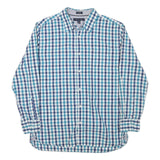 TOMMY HILFIGER Mens Blue & White Checked Shirt XL Casual Cotton Blend Long